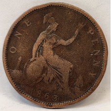 GREAT BRITAIN UK 1863 . ONE 1 PENNY . VARIETY . LARGE 3